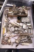 A collection of small silver items to include spoons, vesta cases and other miscellaneous