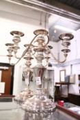 A pair of Old Sheffield Plate three light candelabra.