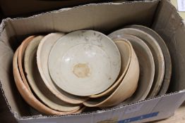 A collection of Chinese pottery bowls.