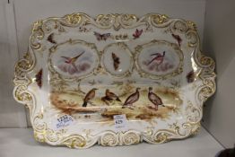 A good decorative porcelain pen tray / desk stand painted with birds.