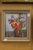 James Parfitt, a still life of flowers in a copper jug, oil on board.