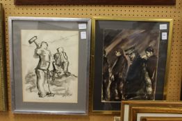 Pen and ink sketch of figures together with another similar.