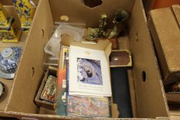 Various items to include brass ware, perspex stands, books etc.