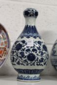 A Chinese blue and white garlic neck vase.