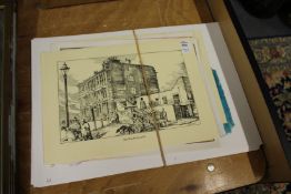 A group of unframed prints of Venice and others.