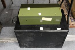 A black japan tin storage box and filing box.