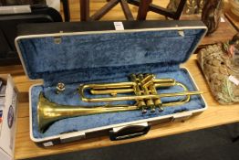 A cased trumpet.