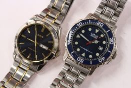 Two stylish gent's stainless steel wristwatches.