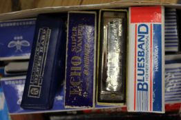 A large quantity of harmonicas.