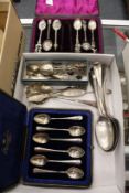 Silver spoons, cased cutlery and other silver items.