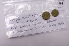 Royal Mint 1821 Cur Weights, for checking the weight of sovereigns and half sovereigns.