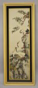 A LARGE JAPANESE EMBROIDERY / TAPESTRY OF CRANES IN LANDSCAPE - the large tapestry woven to depict