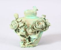 A GOOD CHINESE CARVED TURQUOISE RELIEF SNUFF BOTTLE - the bottle carved in relief with scenes of