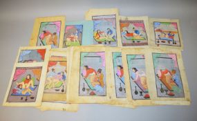 A COLLECTION OF INDIAN PAINTED MANUSCRIPT LEAVES, depicting erotic subjects, various sizes.