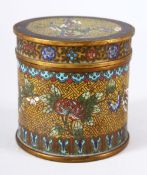 A 19TH CENTURY CHINESE CLOISONEE CYLINDRICAL BOX & COVER - decorated with flowers and insects on a