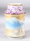 A JAPANESE MOUNT FUJI PORCELAIN VASE, the body painted with an atmospheric view of mount fuji with