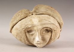 JEWAD SELIM ( IRAQ 1919 - 1961 ) - SUMERIAN FACE OF A GIRL - PLASTER - Very rare and and early