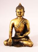 A CHINESE GILT BRONZE BUDDHA, 20cm high.