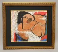 A 20TH CENTURY INIDIAN SCHOOL MIXED MEDIA PICTURE, of an abstract female figure, unsigned ,