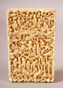 A FINE 19TH CENTURY CHINESE CANTON CARVED CARD CASE - finely carved in deep relief depicting figures