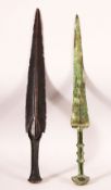 TWO PERSIAN LURISTAN BRONZE DAGGERS, 41.5cm and 40cm.