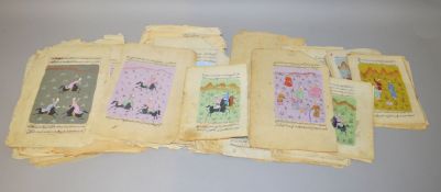 A COLLECTION OF INDIAN PAINTED MANUSCRIPT LEAVES, depicting hunting scenes, various sizes.