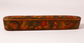 A GOOD PERSIAN PAINTED LACQUER QALAMDAN / PEN BOX - finely decorated with scenes of figures and