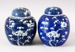 TWO 19TH CENTURY CHINESE BLUE & WHITE PORCELAIN GINGER JARS & COVERS - each decorated with the