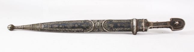 A 19TH CENTURY KINDJAL DAGGER and scabbard, 49cm long.