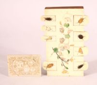 A JAPANESE IVORY SHIBAYAMA BEZIQUE MARKER, together with a rectangular mother of pearl counter,