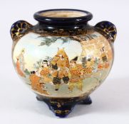 A JAPANESE MEIJI PERIOD SATSUMA KORO - with two main panels of figures surrounded buy fine gilt work