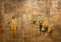 ATTRIBUTED TO NGUYEN VAN MINH, 1930-2014; A FINE PAINTING OF HUNTERS ON HORSEBACK, 'Hunters with