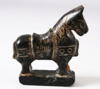 A CHINESE CARVED HARDSTONE FIGURE OF A HORSE, 7.5cm high.