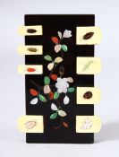 A JAPANESE EBONY, IVORY AND SHIBIYAMA BEZIQUE GAMES MARKER, with inlaid ivory depicting insects, the
