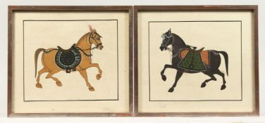 TWO 19TH CENTURY INDIAN MINIATURE PAINTINGS OF HORSES - Framed measuring 39cm x 26cm