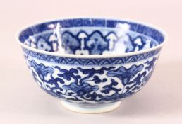 A CHINESE BLUE AND WHITE PORCELAIN BOWL, decorated with scenes of lotus, six character mark to base,