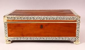 AN 18TH/19TH CENTURY VITZAKHAPATNAM SANDLEWOOD, IVORY AND PENWORK BANDED SEWING BOX, the