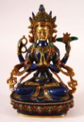 A FINE EARLY 20TH CENTURY THAI / TIBETAN ENAMELLED BRASS BUDDHA, with enamel decoration, 20cm high.