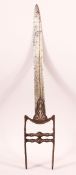 A 17TH CENTURY INDIAN SILVER INLAID IRON KATAR DAGGER, with silver inlaid decoration to the hilt,