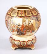 A JAPANESE MEIJI PERIOD SATSUMA KORO - the body decorated with panels of figures and geometric