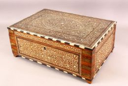 A FINE 19TH CENTURY INDO PERISAN INLAID BONE EBONY & BRASS VANITY BOX - the box profusely inlaid