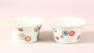 A PAIR OF CHINESE REPUBLIC STYLE FAMILLE ROSE PORCELAIN TEA CUPS, each decorated with floral roundel