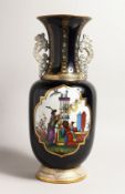 A LARGE 19TH CENTURY, POSSIBLY FRENCH, TWO HANDLED VASE with Chinese panels. 20ins high.