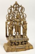 A TIBETAN SHRINE GROUP OF THREE DEITY 11ins long, 11.5ins high.