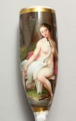 A CONTINENTAL PORCELAIN PIPE with Leda and the swan. 5ins long.