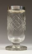 A CUT GLASS CELERY VASE, with sliver rim. 8.5ins high.