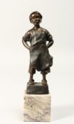 GROENER. A GOOD SMALL STANDING BRONZE FIGURE OF A COBBLER, on a marble base. 8.5ins high.