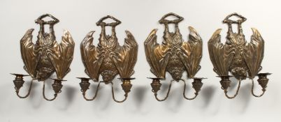 A GOOD SET OF FOUR BAT'S WING TWO BRANCH CANDLE SCONCES