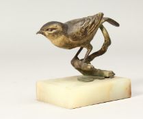 A SMALL PAINTED AUSTRIAN COLD CAST BRONZE on an onyz base 3ins