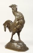 ANTON LOUIS BARYE (1796 - 1875) FRENCH A BRONZE STANDING COCKERAL on an octagonal base signed A.
